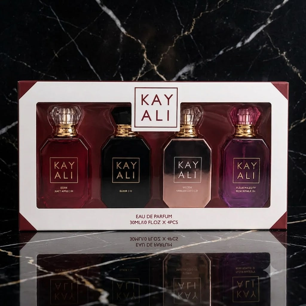 Kayali (Juicy Apple/ Kokomeili Elixir/Utopia Vanilla Coco/Fleur Majesty) Set (4x30ml) (White Box)