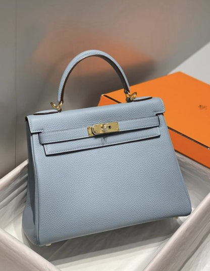 Hermès Epsom Kelly 25 Sellier Bleu Brume Shoulder Bag