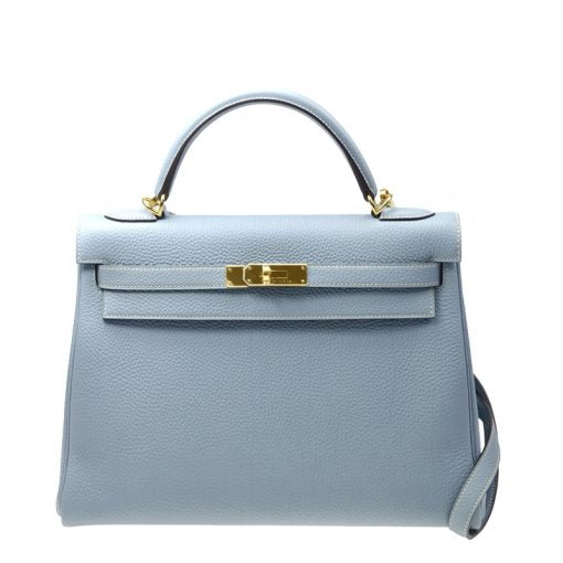 Hermès Epsom Kelly 25 Sellier Bleu Brume Shoulder Bag